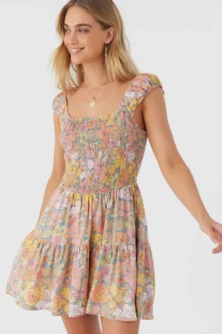Women O’Neill Dresses<ADELLE JANIS FLORAL SMOCKED DRESS