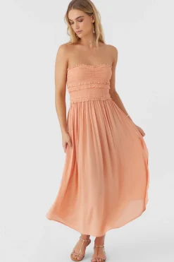 Women O’Neill Dresses<DEVYN SMOCKED STRAPLESS MIDI DRESS