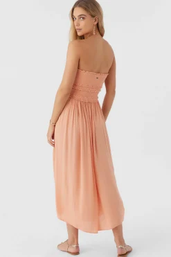 Women O’Neill Dresses<DEVYN SMOCKED STRAPLESS MIDI DRESS
