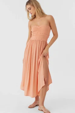 Women O’Neill Dresses<DEVYN SMOCKED STRAPLESS MIDI DRESS