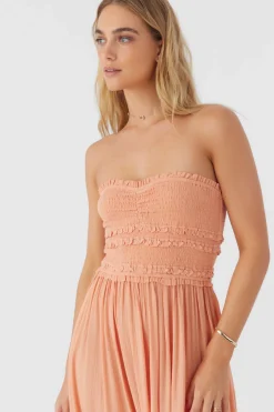 Women O’Neill Dresses<DEVYN SMOCKED STRAPLESS MIDI DRESS