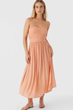 Women O’Neill Dresses<DEVYN SMOCKED STRAPLESS MIDI DRESS