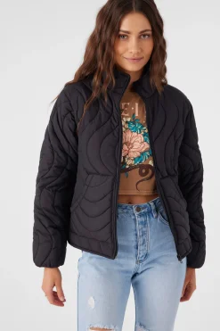 Women O’Neill Jackets<EDEN NYLON WAVE QUILTED ZIP JACKET