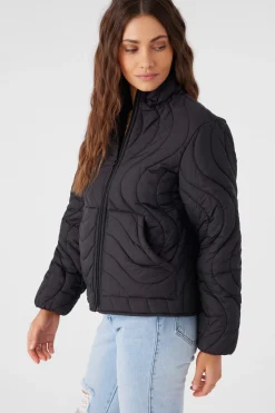 Women O’Neill Jackets<EDEN NYLON WAVE QUILTED ZIP JACKET