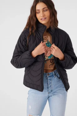 Women O’Neill Jackets<EDEN NYLON WAVE QUILTED ZIP JACKET