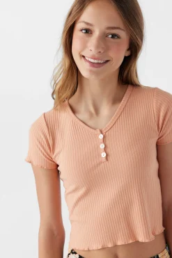 Kids O’Neill Tops<GIRL'S LUKA RIB KNIT SHORT SLEEVE TOP