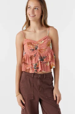 Kids O’Neill Tops<GIRL'S RAYA PUNTA TROPICAL RUFFLE TANK TOP