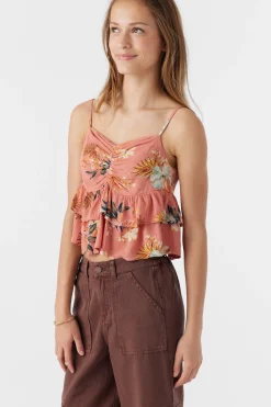 Kids O’Neill Tops<GIRL'S RAYA PUNTA TROPICAL RUFFLE TANK TOP