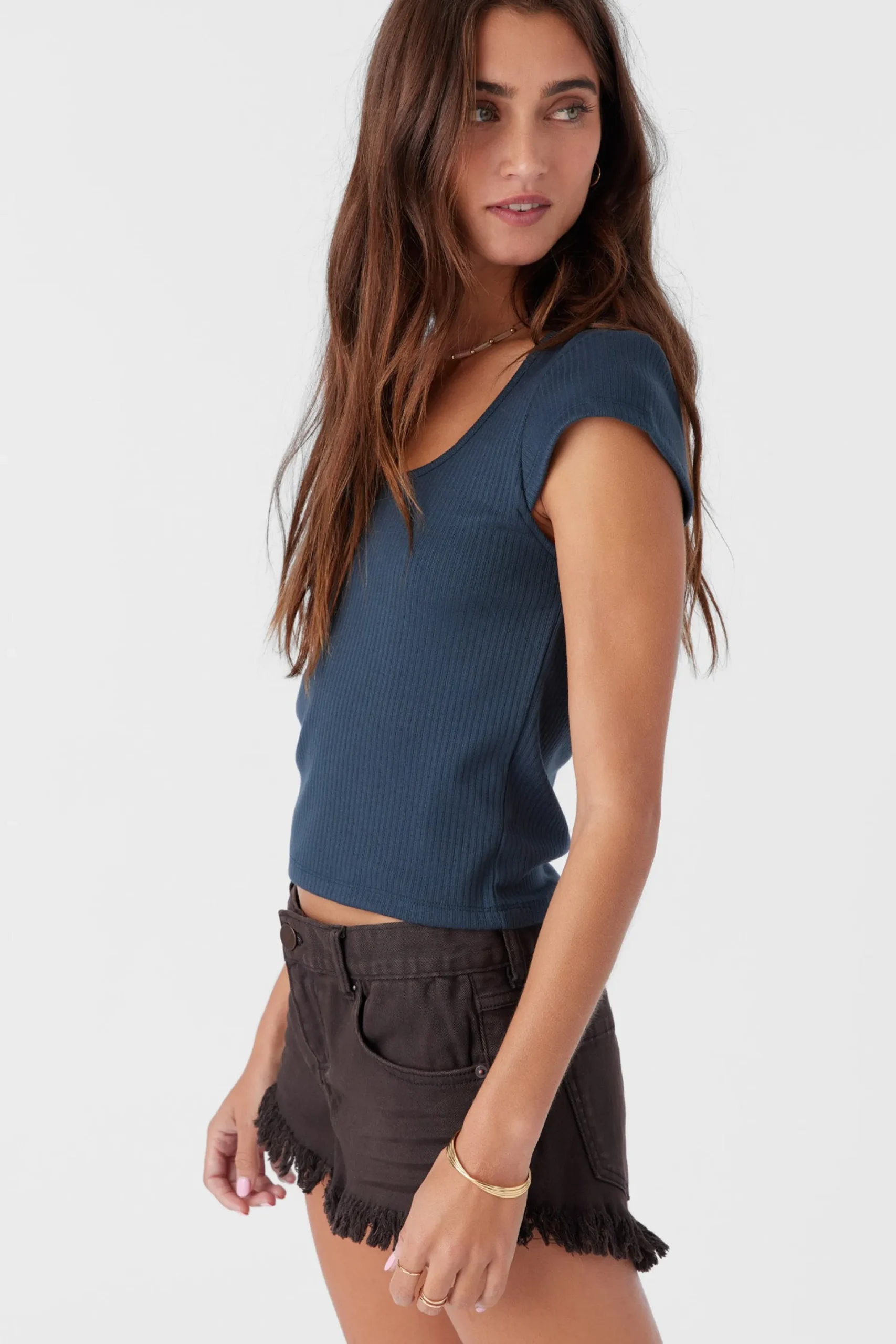 Women O’Neill Tops<HADLIE RIB KNIT SHORT SLEEVE TOP