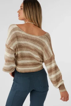 Women O’Neill Sweaters, Hoodies & Fleece<HILLSIDE STRIPE TWIST FRONT REVERSIBLE SWEATER