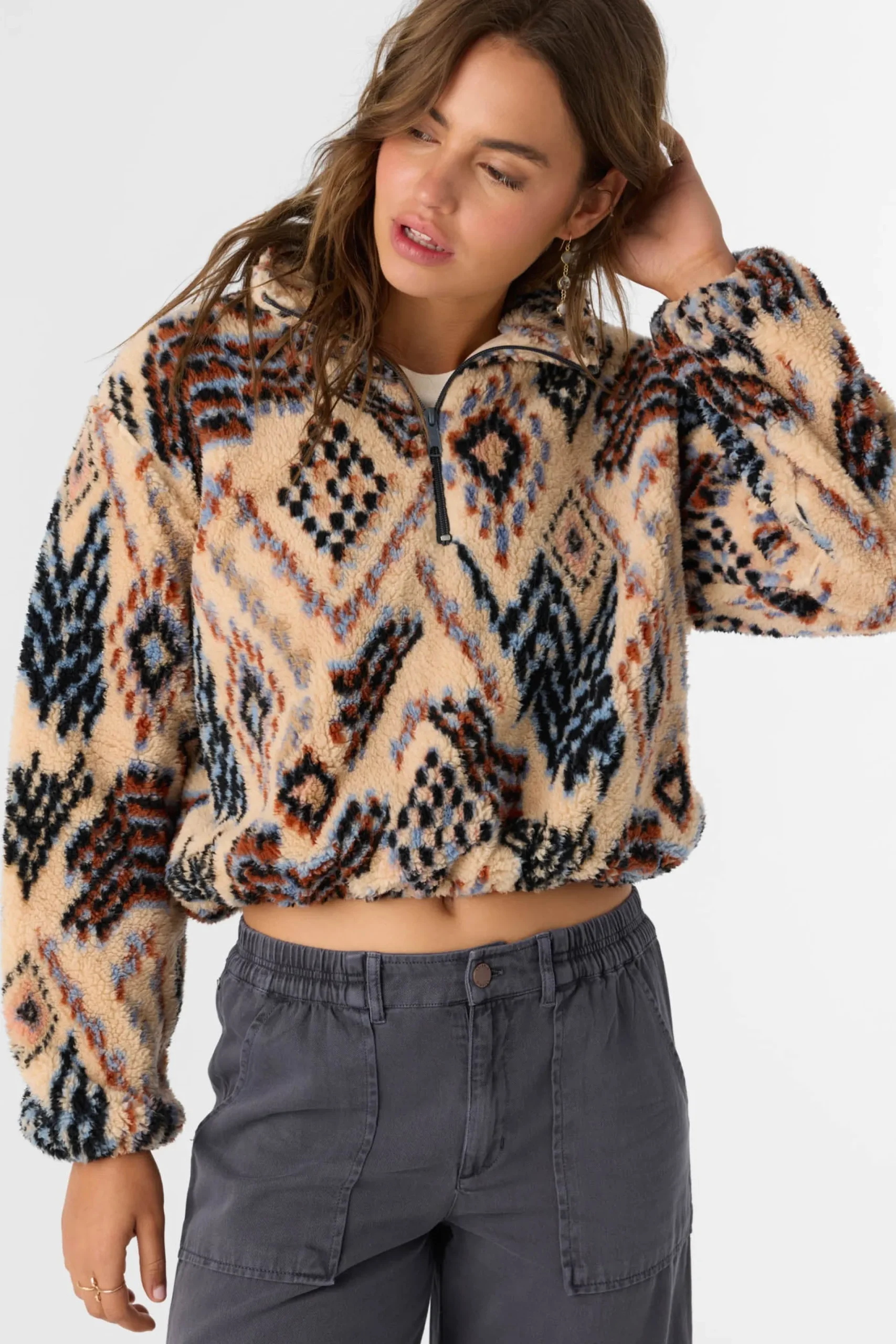 Women O’Neill Jackets<KACEY PALMER PRINT HIGH PILE FLEECE PULLOVER