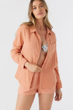 Women O’Neill Cover-Ups|Tops<LENI CRINKLE DOUBLE GAUZE BUTTON DOWN SHIRT