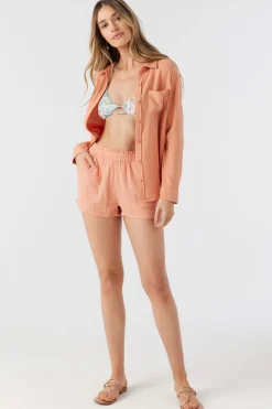 Women O’Neill Cover-Ups|Tops<LENI CRINKLE DOUBLE GAUZE BUTTON DOWN SHIRT