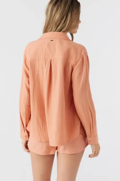 Women O’Neill Cover-Ups|Tops<LENI CRINKLE DOUBLE GAUZE BUTTON DOWN SHIRT