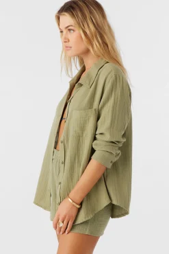 Women O’Neill Cover-Ups<LENI CRINKLE DOUBLE GAUZE BUTTON DOWN SHIRT