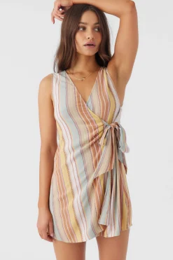 Women O’Neill Dresses<MAIZIE STRIPE WRAP MINI DRESS
