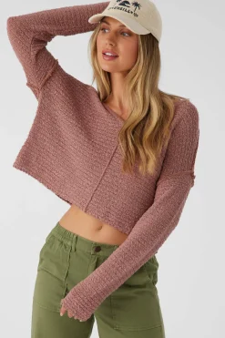 Women O’Neill Sweaters, Hoodies & Fleece|Tops<MARINA COTTON SLUB V-NECK SWEATER
