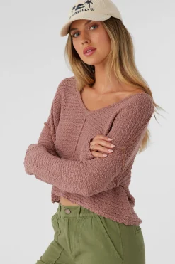 Women O’Neill Sweaters, Hoodies & Fleece|Tops<MARINA COTTON SLUB V-NECK SWEATER