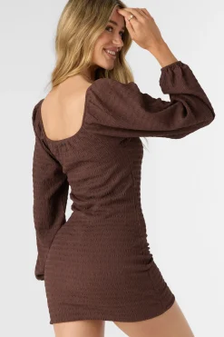 Women O’Neill Dresses<TEGAN SMOCKED KNIT LONG SLEEVE MINI DRESS