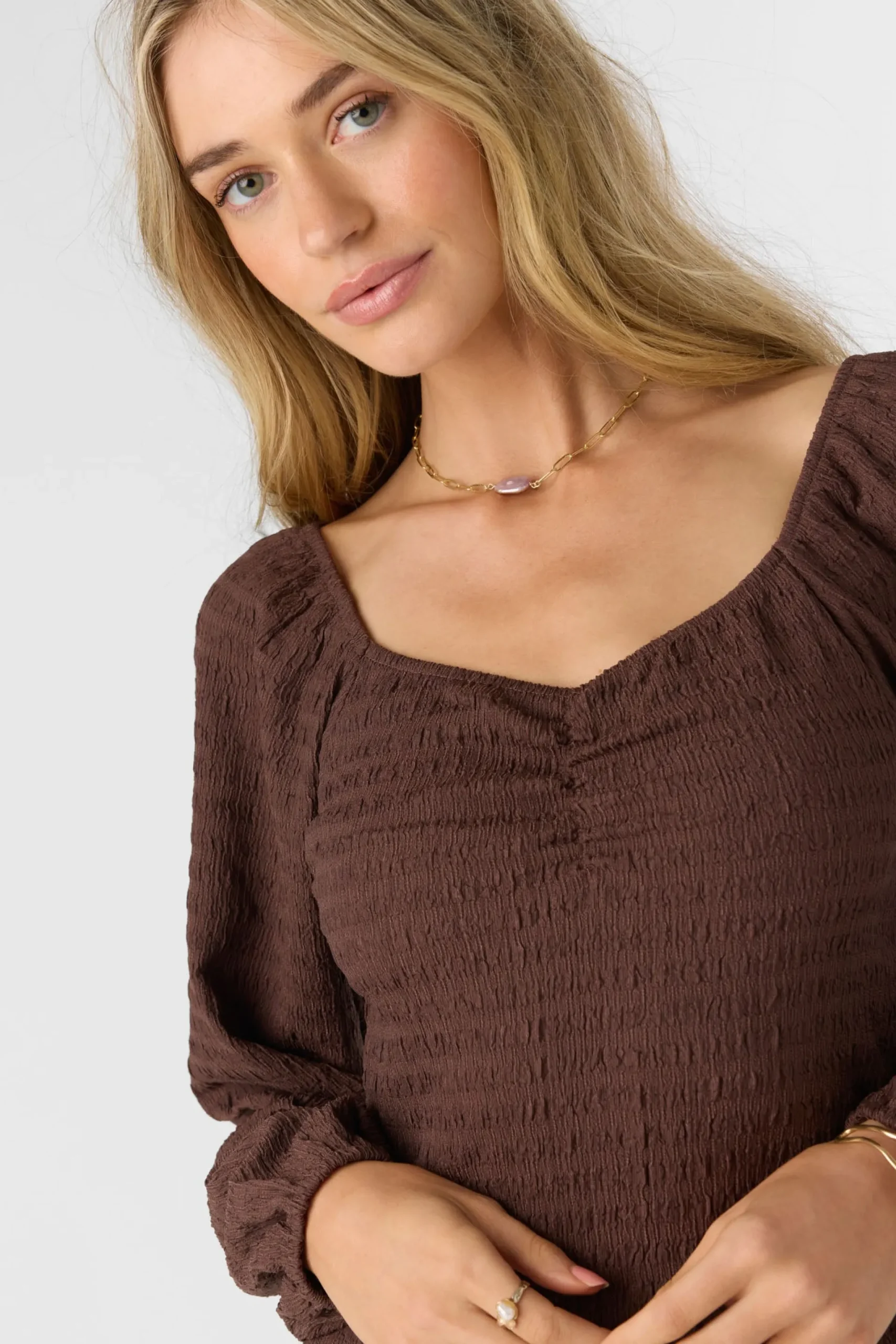 Women O’Neill Dresses<TEGAN SMOCKED KNIT LONG SLEEVE MINI DRESS
