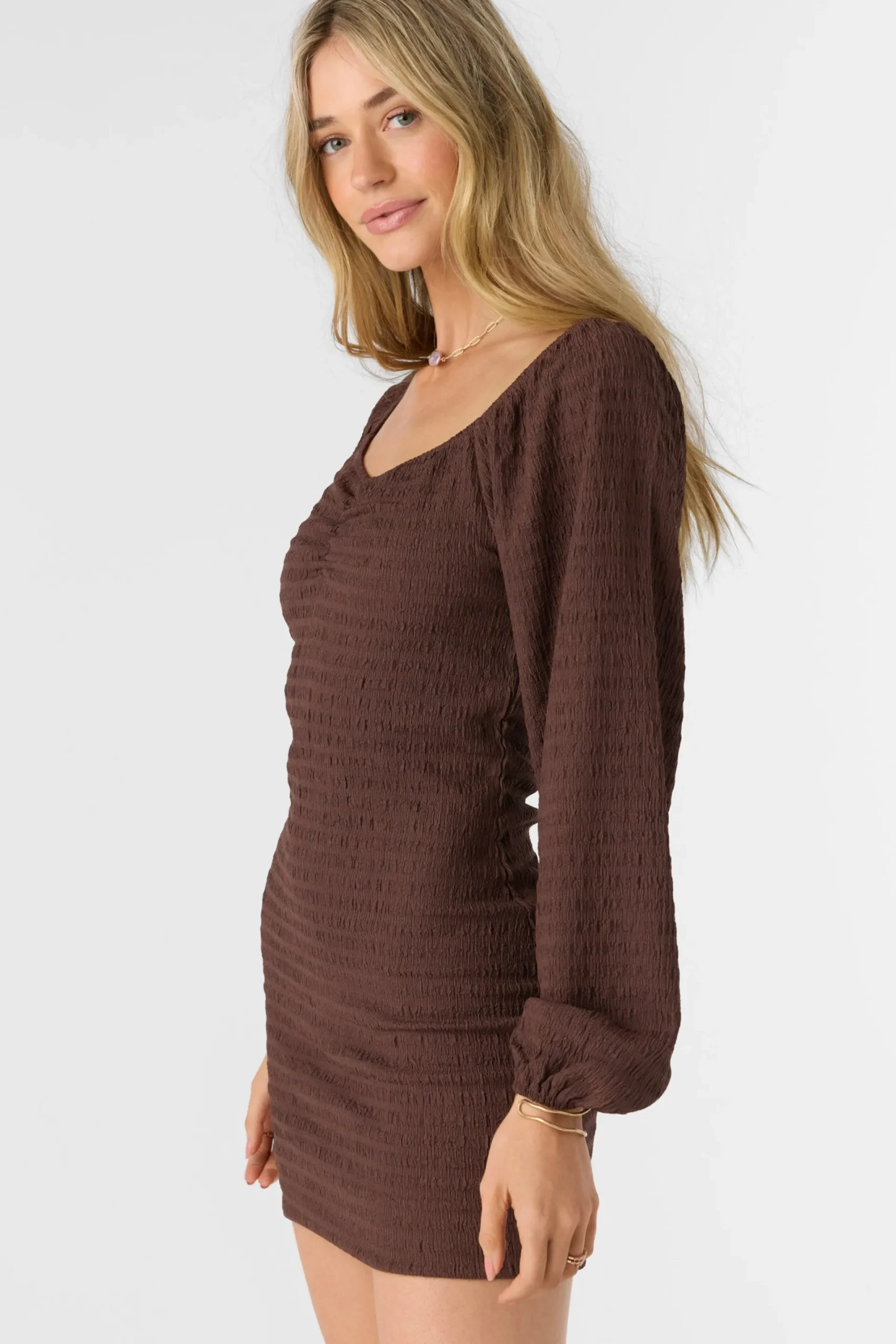 Women O’Neill Dresses<TEGAN SMOCKED KNIT LONG SLEEVE MINI DRESS