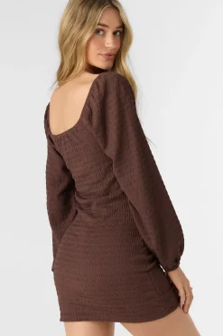 Women O’Neill Dresses<TEGAN SMOCKED KNIT LONG SLEEVE MINI DRESS