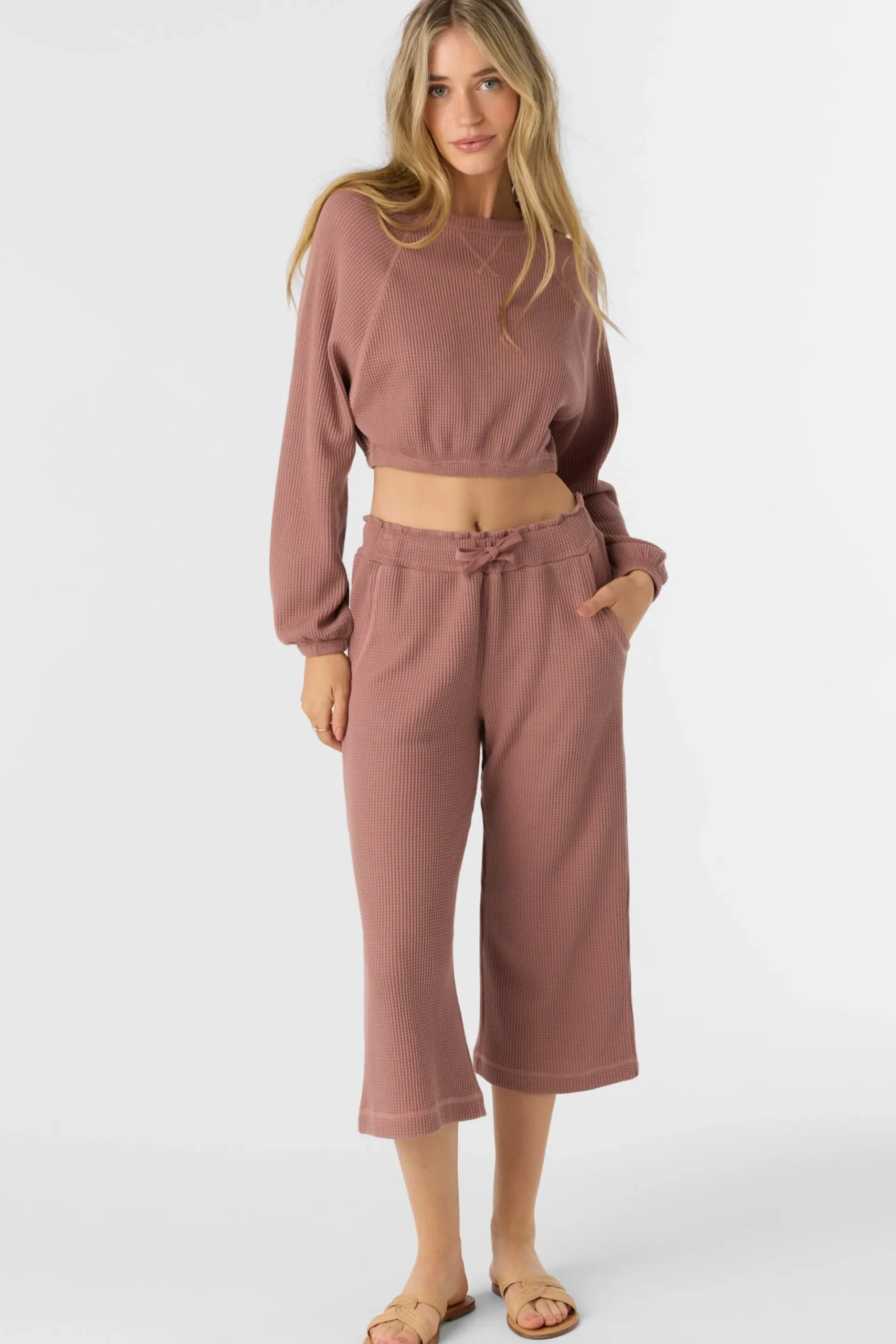 Women O’Neill Bottoms<TOUR WAFFLE KNIT CROPPED LOUNGE PANTS